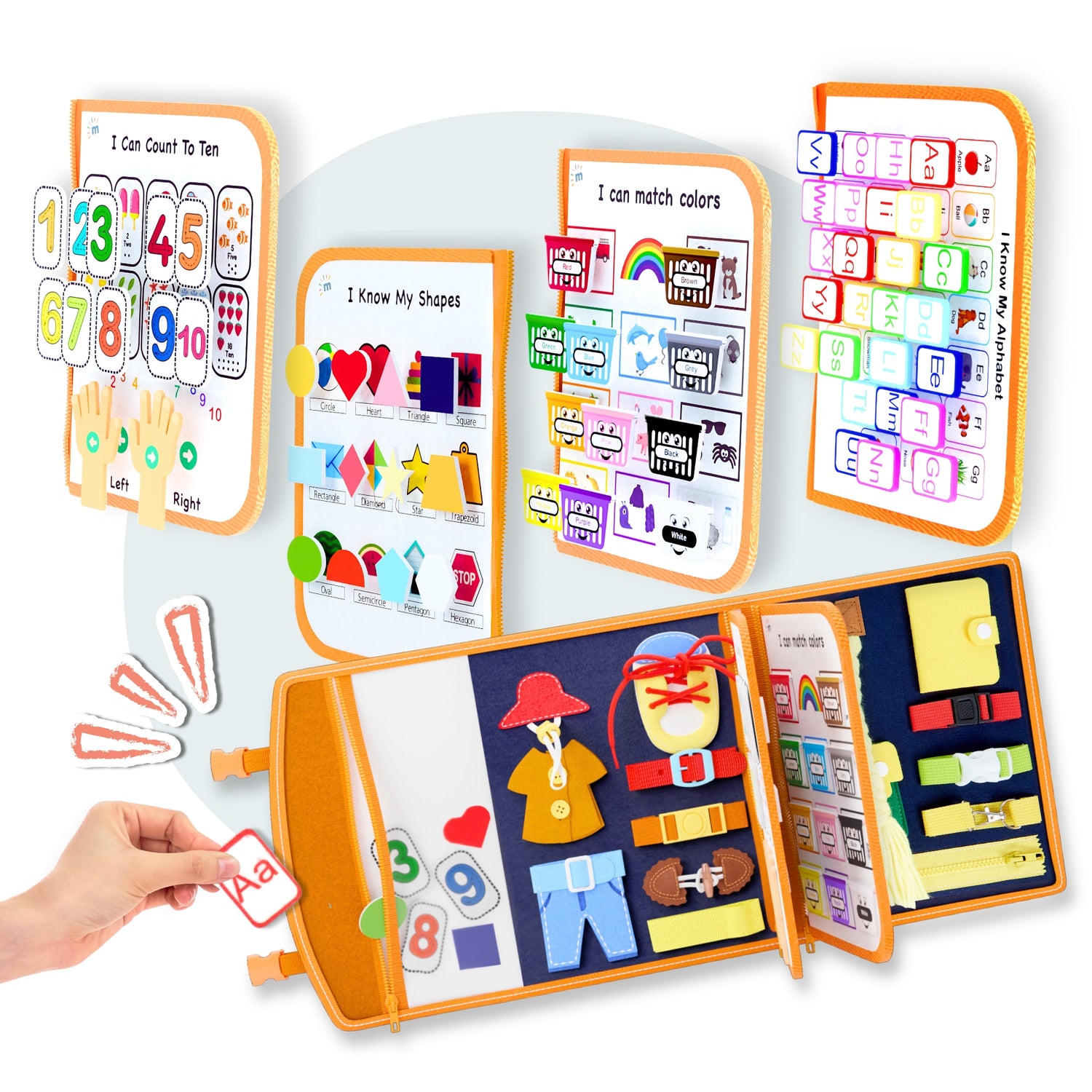 Essential travel toys for toddlers for airplane, car ride, restaurant toy, church toys My First Busy Board by Milleli